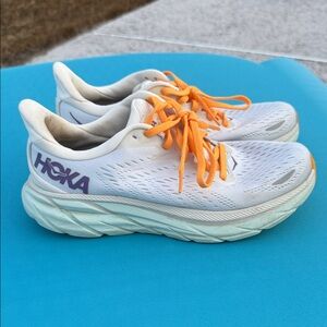 Hoka White and Orange Athletic Shoes